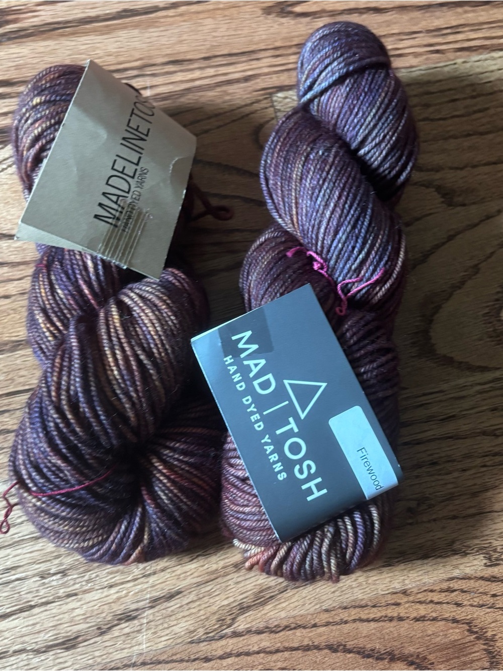 MadelineTosh High Twist DK Hand-Dyed Yarn Lot of 2 Firewood Purple Brown